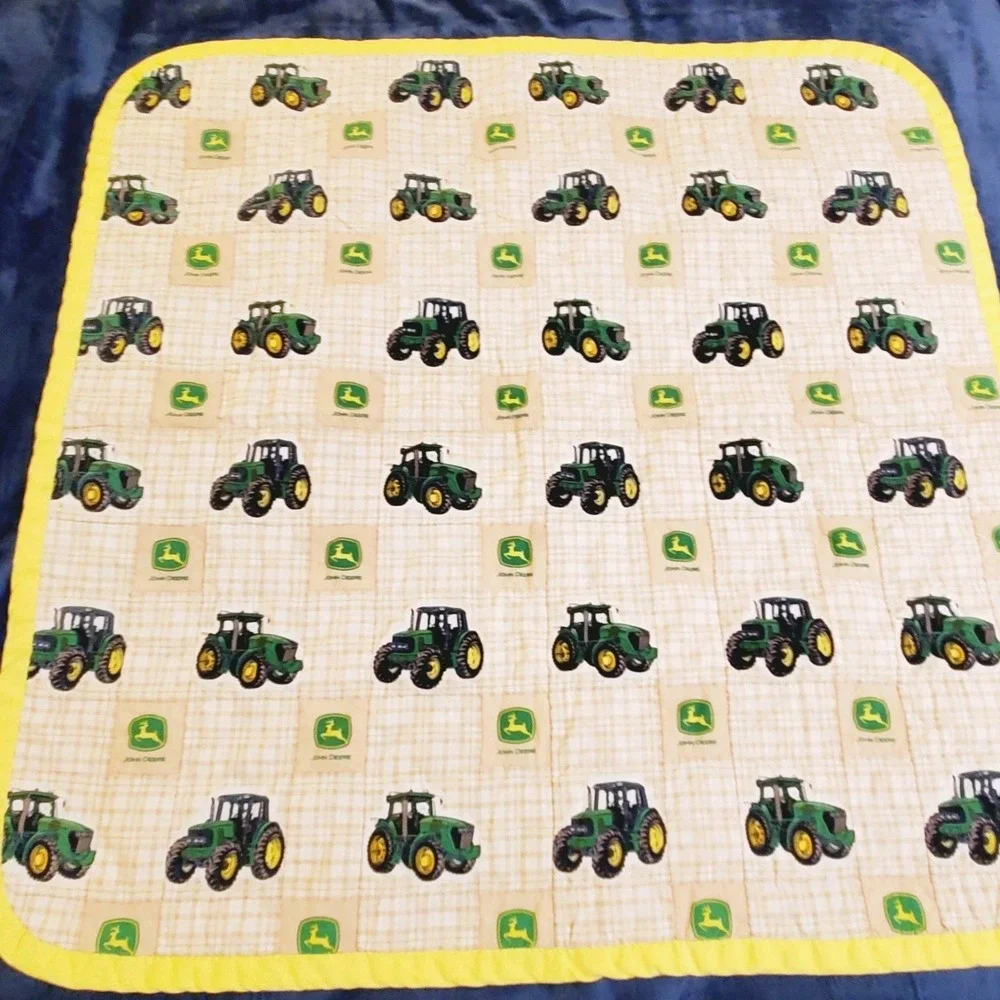 John Deere Tractor Baby Toddler Quilt Handmade Handcrafted Approx 35
